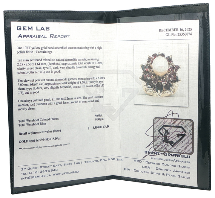 10K Yellow Gold Garnet & Pearl Estate Ring