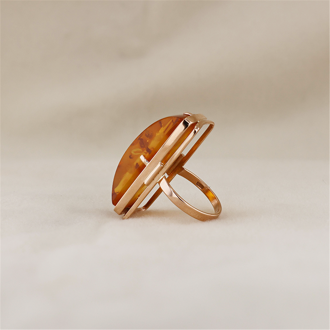 14K Rose Gold Natural Amber Estate Ring
