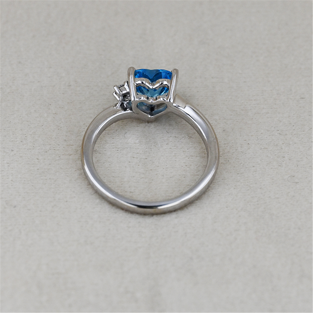 14K White Gold Blue Topaz Diamond Estate Ring