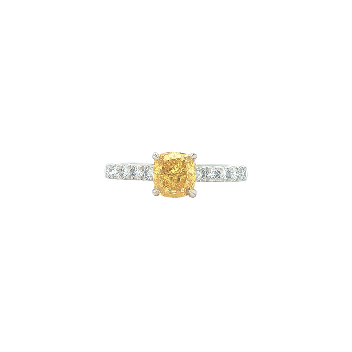 18KT White Gold 1.47ctw Intense Yellow Cushion Cut Lab Grown Diamond Engagement Ring