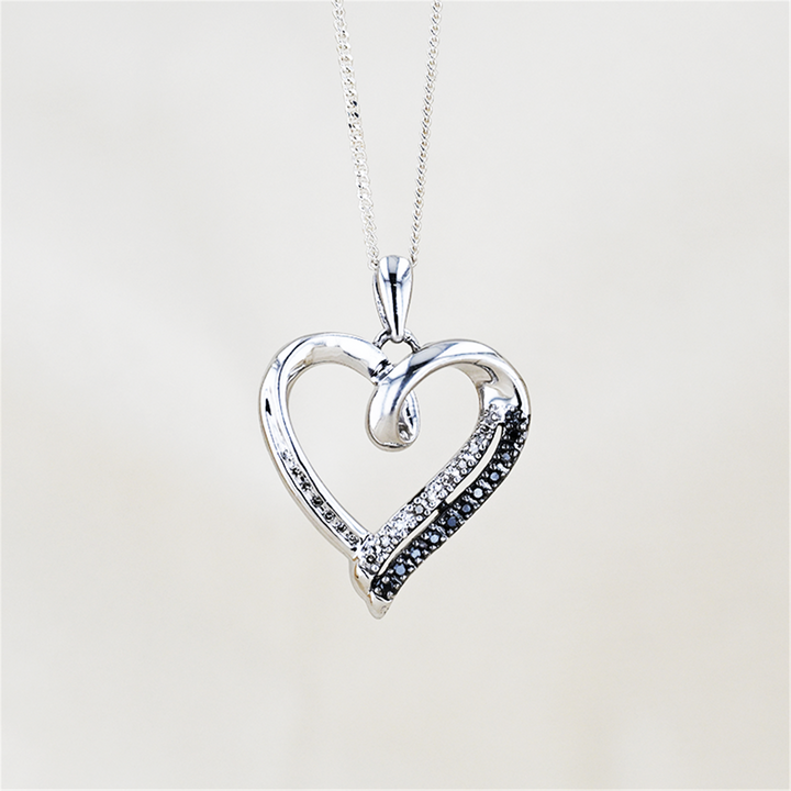 Sterling Silver 0.25ctw Black and White Diamond Heart 18" Necklace
