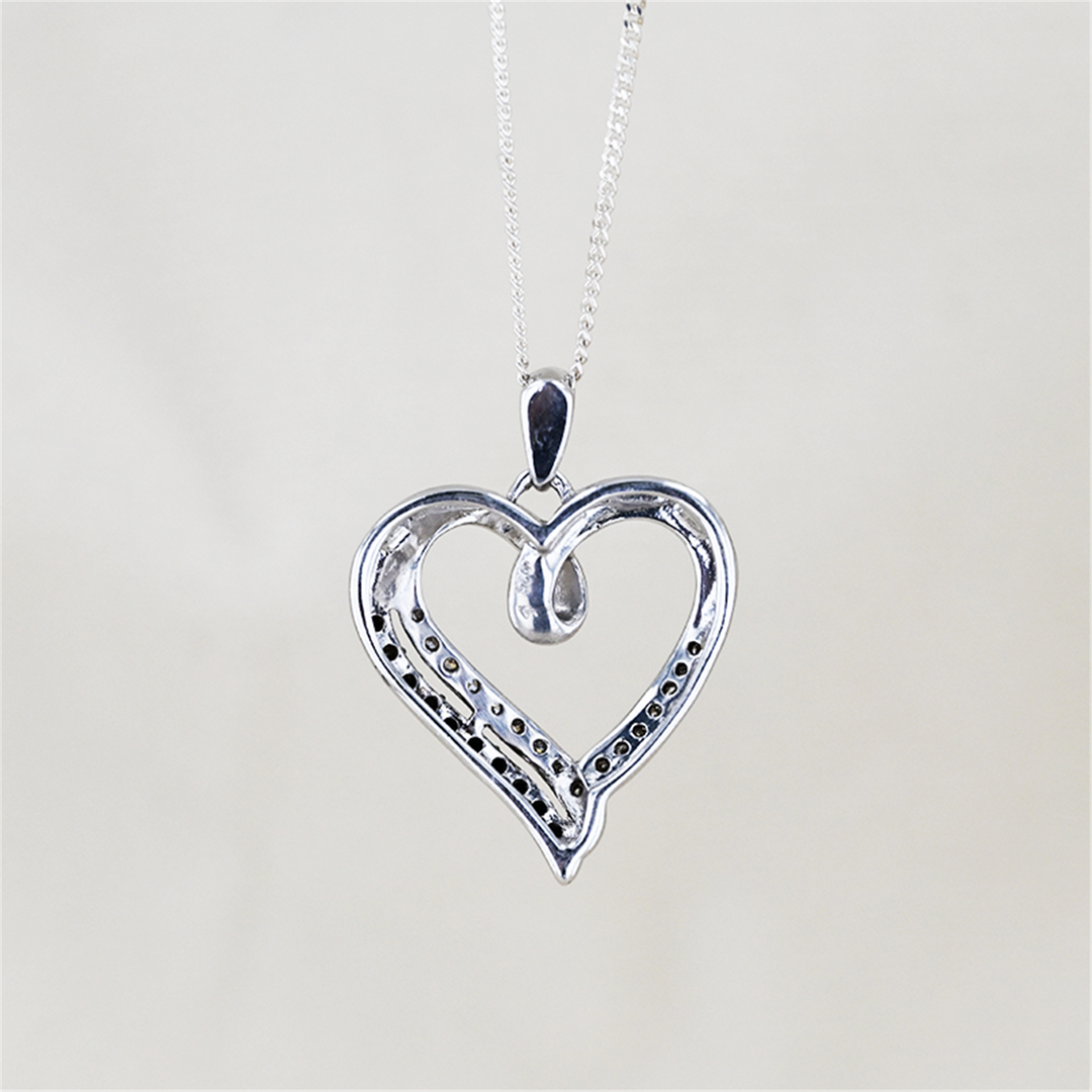 Sterling Silver 0.25ctw Black and White Diamond Heart 18" Necklace