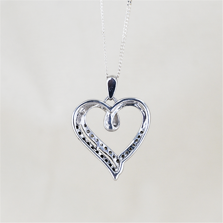 Sterling Silver 0.25ctw Black and White Diamond Heart 18" Necklace