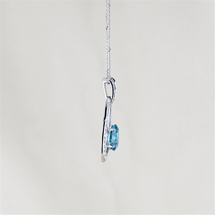 10-14K White Gold 0.35ctw Diamond Blue Topaz 17" Estate Necklace