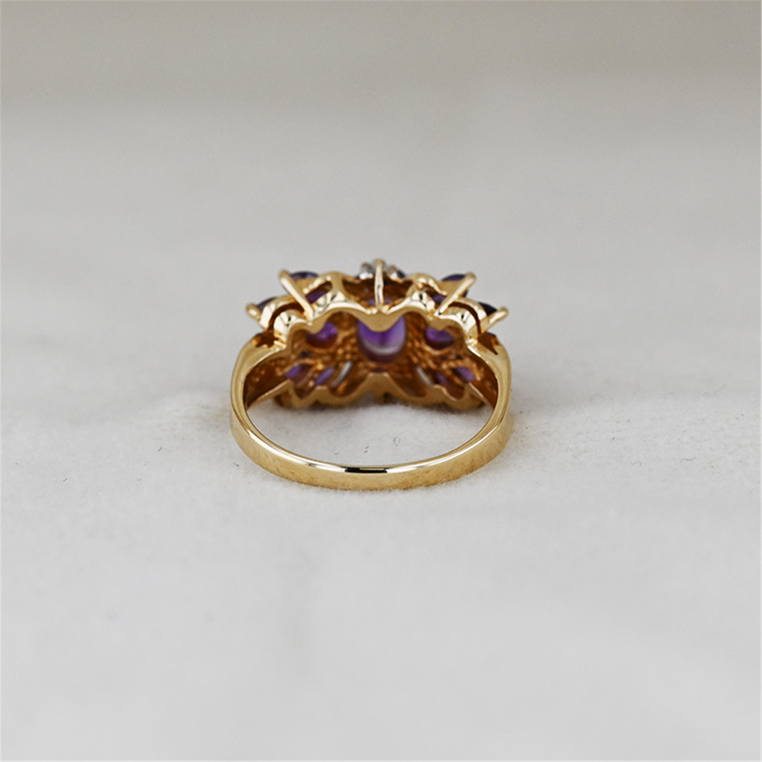 10K Yellow Gold Amethyst Diamond Estate Ring