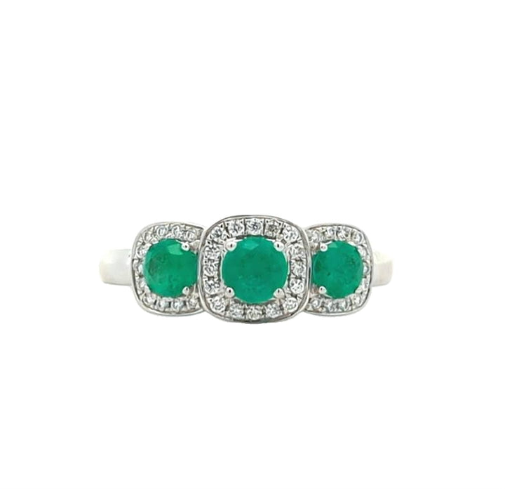18KT White Gold Emerald and 0.12ctw Diamond Ring