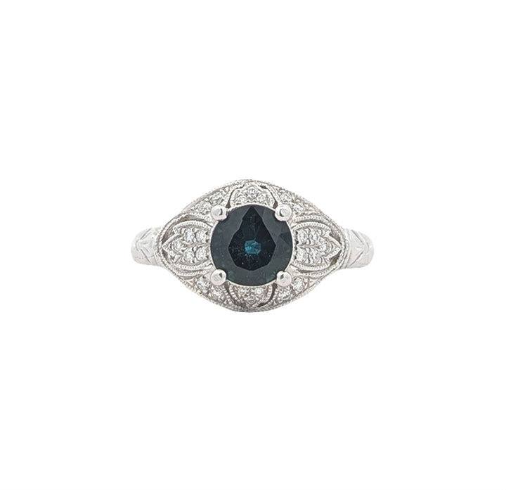 14KT White Gold Sapphire and 0.10ctw Diamond Ring