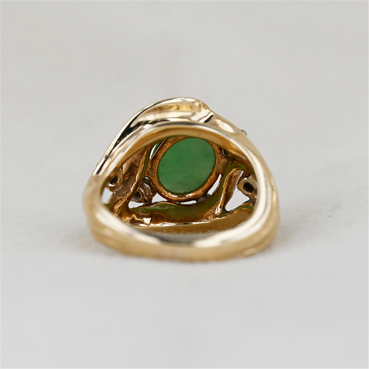 14K Yellow Gold 0.24ctw Diamond Jade Cocktail Ring