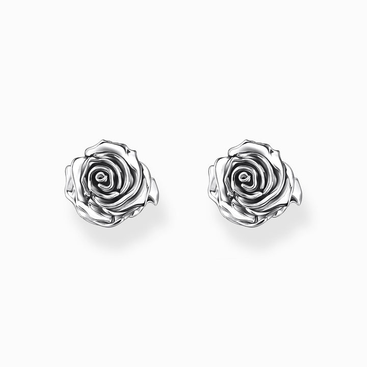 Silver Midnight Rose Ear Studs