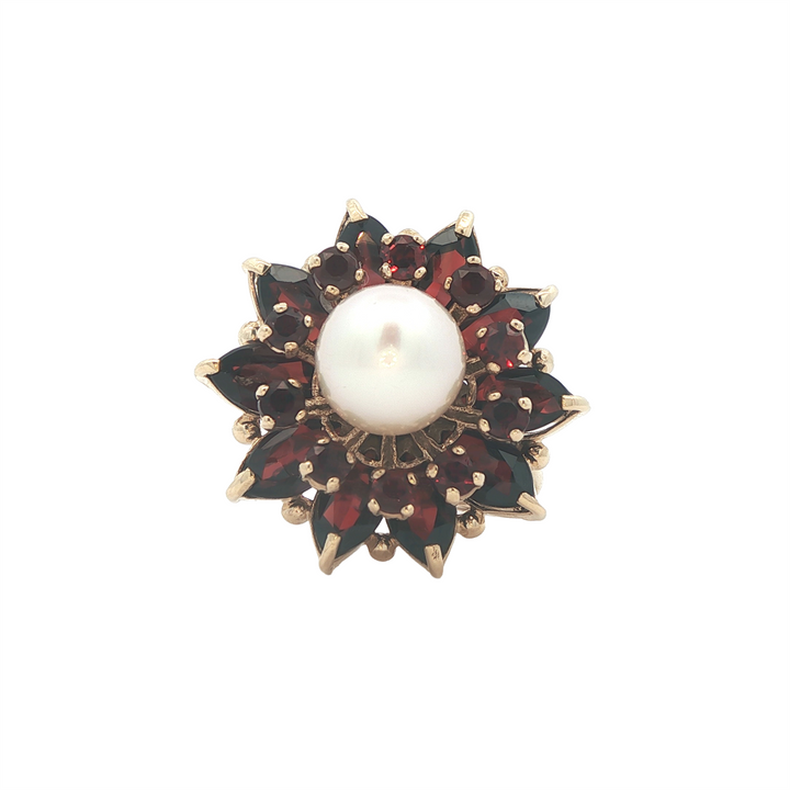 10K Yellow Gold Garnet & Pearl Estate Ring