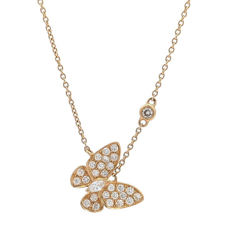 18KT Yellow Gold 0.62ctw Diamond 18" Butterfly Necklace