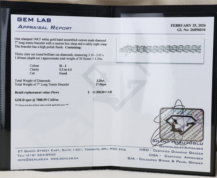 14K White Gold 3.20ctw Diamond 7" Estate Tennis Bracelet