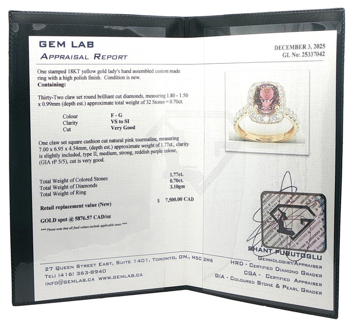 18KT Yellow Gold Pink Tourmaline 0.70ctw Diamond Ring