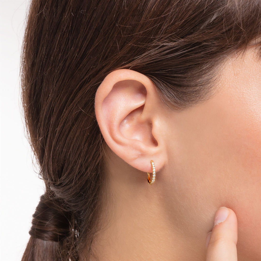 Single Hoop Earring White Stones - Gold