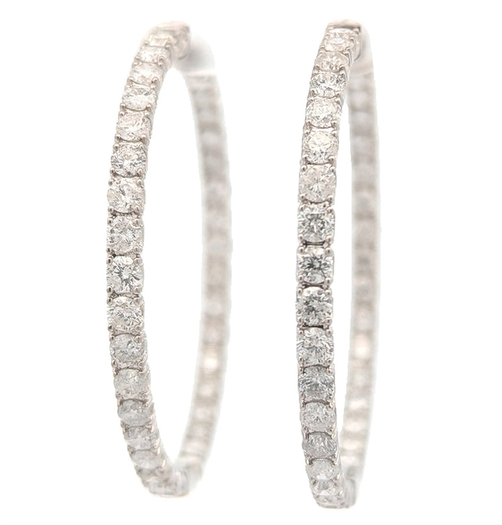 14KT White Gold 7.05ctw Diamond Estate Hoop Earrings
