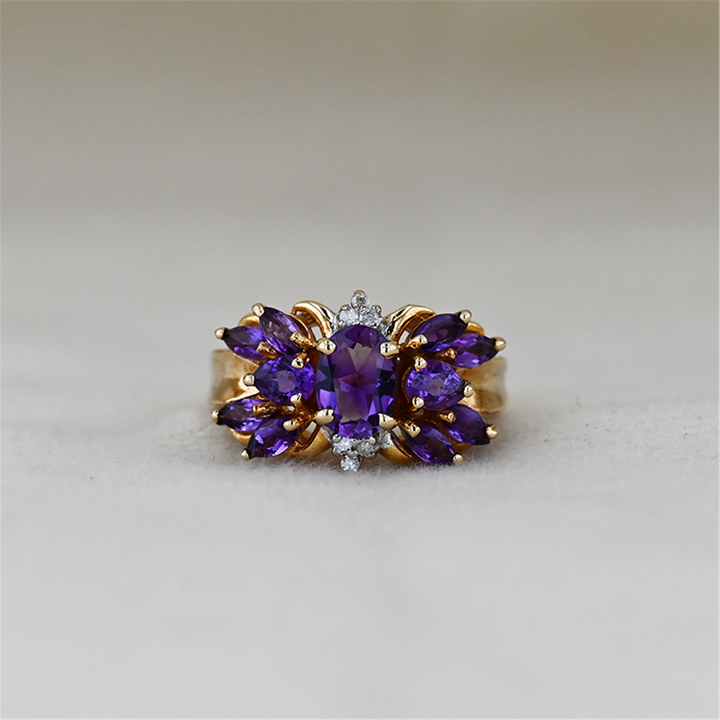 10K Yellow Gold Amethyst Diamond Estate Ring