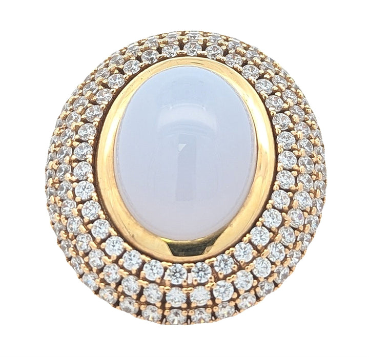 18KT Yellow Gold Chalcedony and CZ Estate Ring