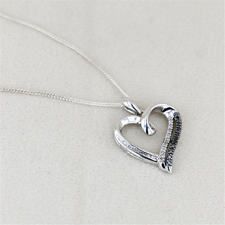 Sterling Silver 0.25ctw Black and White Diamond Heart 18" Necklace