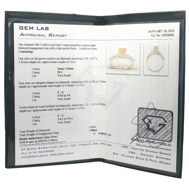 18K Yellow Gold 1.01ct Fancy Yellow Lab Grown Diamond Engagement Ring