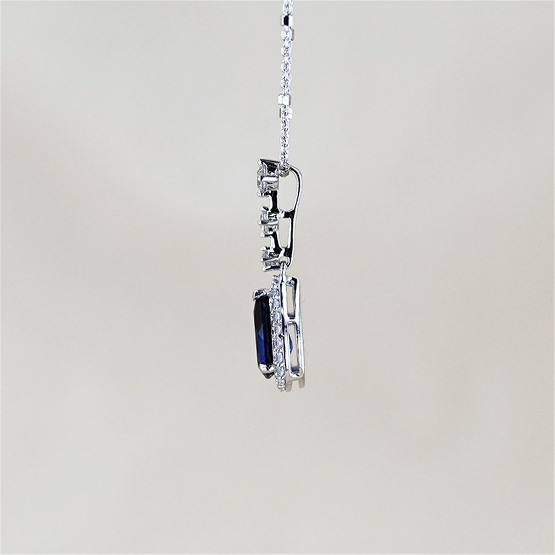 10K White Gold Natural White Sapphire & Synthetic Blue Sapphire 18" Estate Necklace