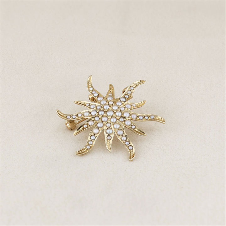 14K Yellow Gold Starfish Pearl Brooch/Pendant