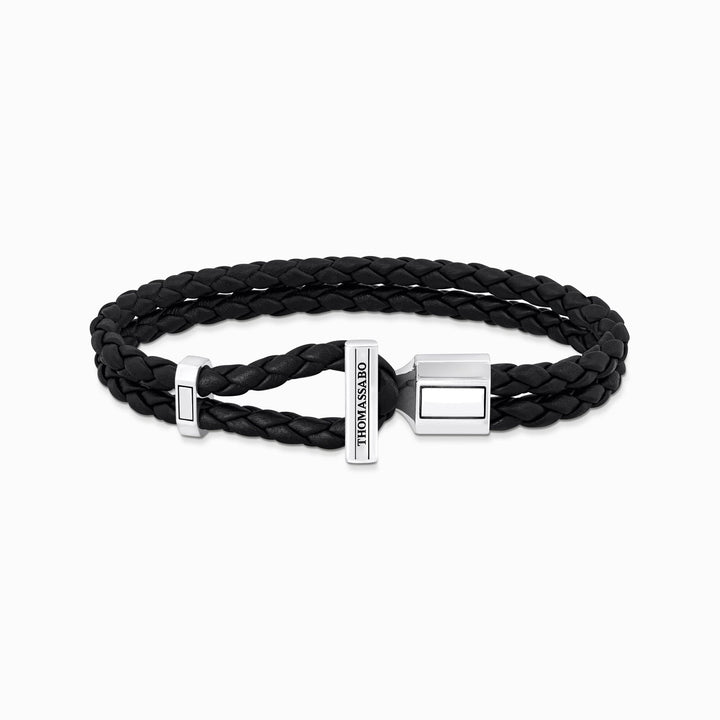 Thomas Sabo Silver Double Bracelet With Braided Black Leather