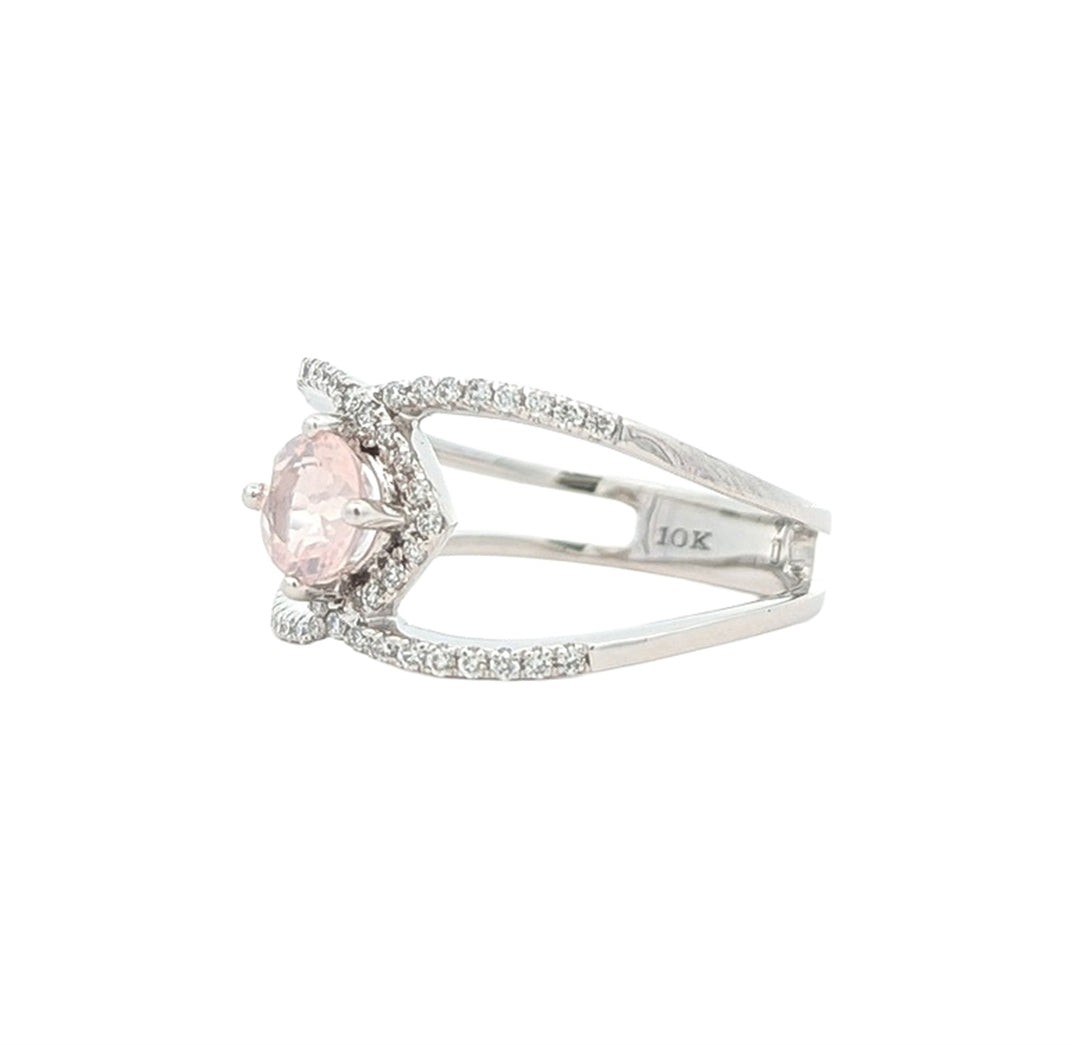10KT White Gold Rose Quartz and 0.20ctw Diamond Ring