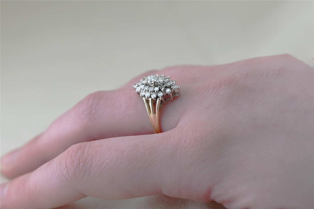 14KT Two-Toned 0.81ctw Diamond Estate Cluster Ring