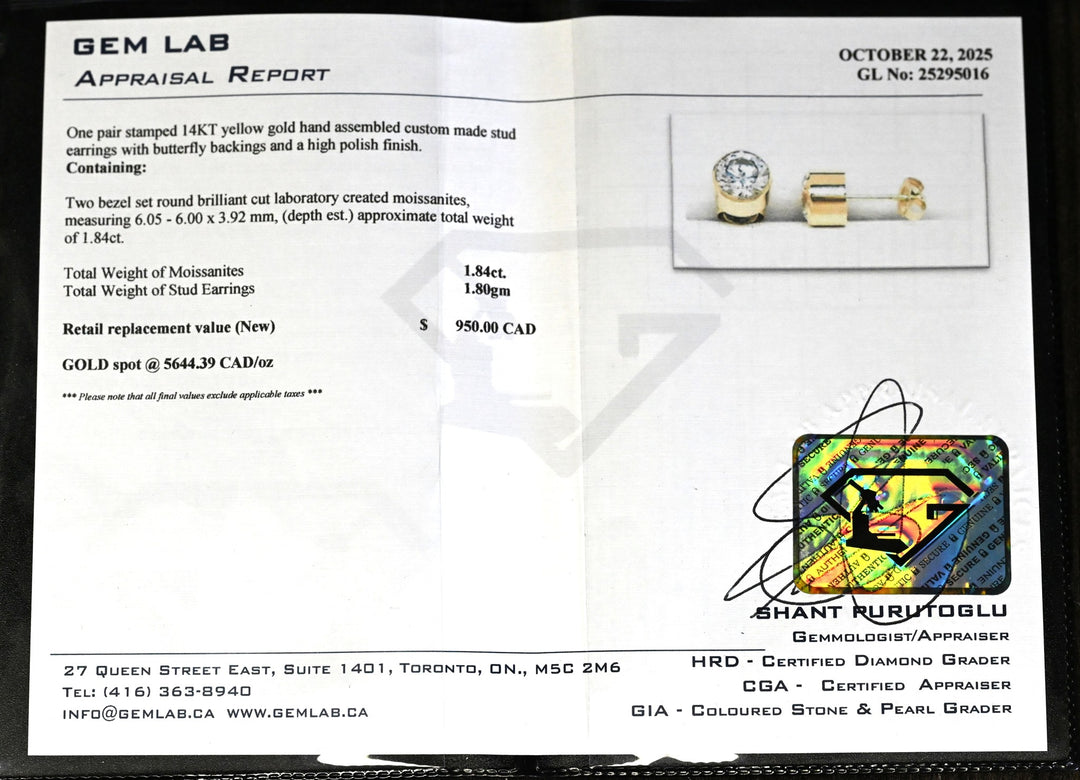 14KT Yellow Gold Moissanite Stud Earrings
