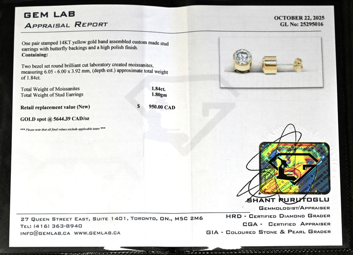 14KT Yellow Gold Moissanite Stud Earrings