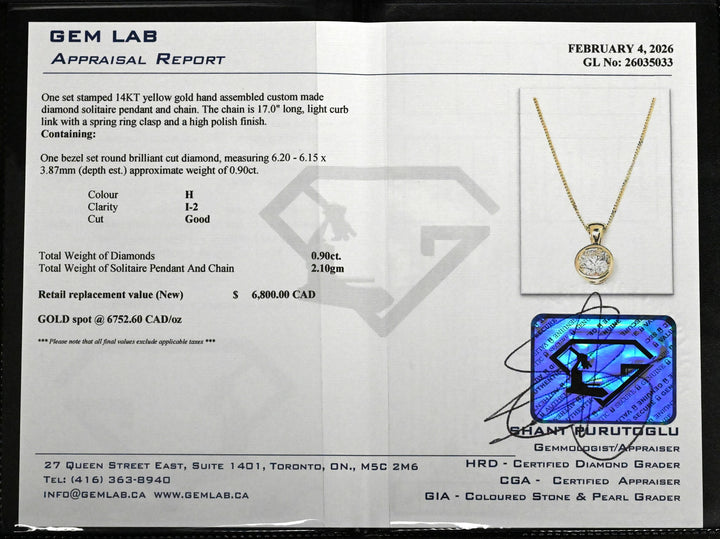 14K Yellow Gold 0.90ctw Diamond Estate Necklace