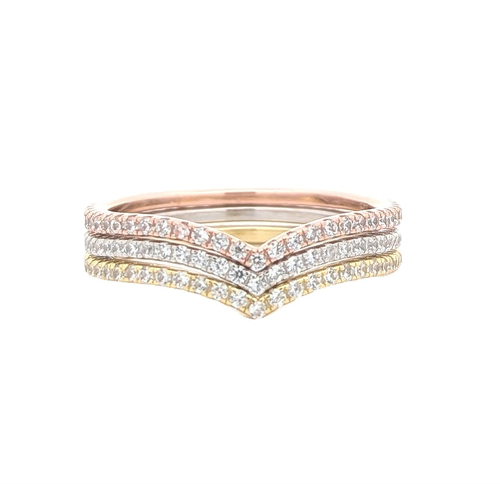 Sterling Silver CZ 3 Tone Stackable Ring Set, 1.5mm Width