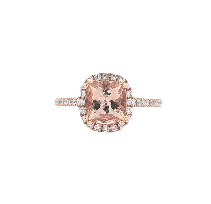 14KT Rose Gold Morganite and 0.30ctw Diamond Ring