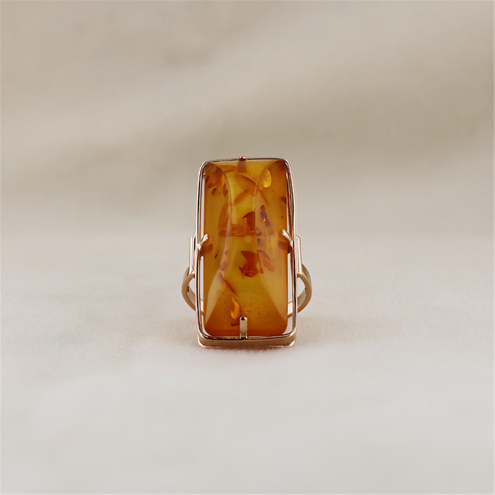 14K Rose Gold Natural Amber Estate Ring