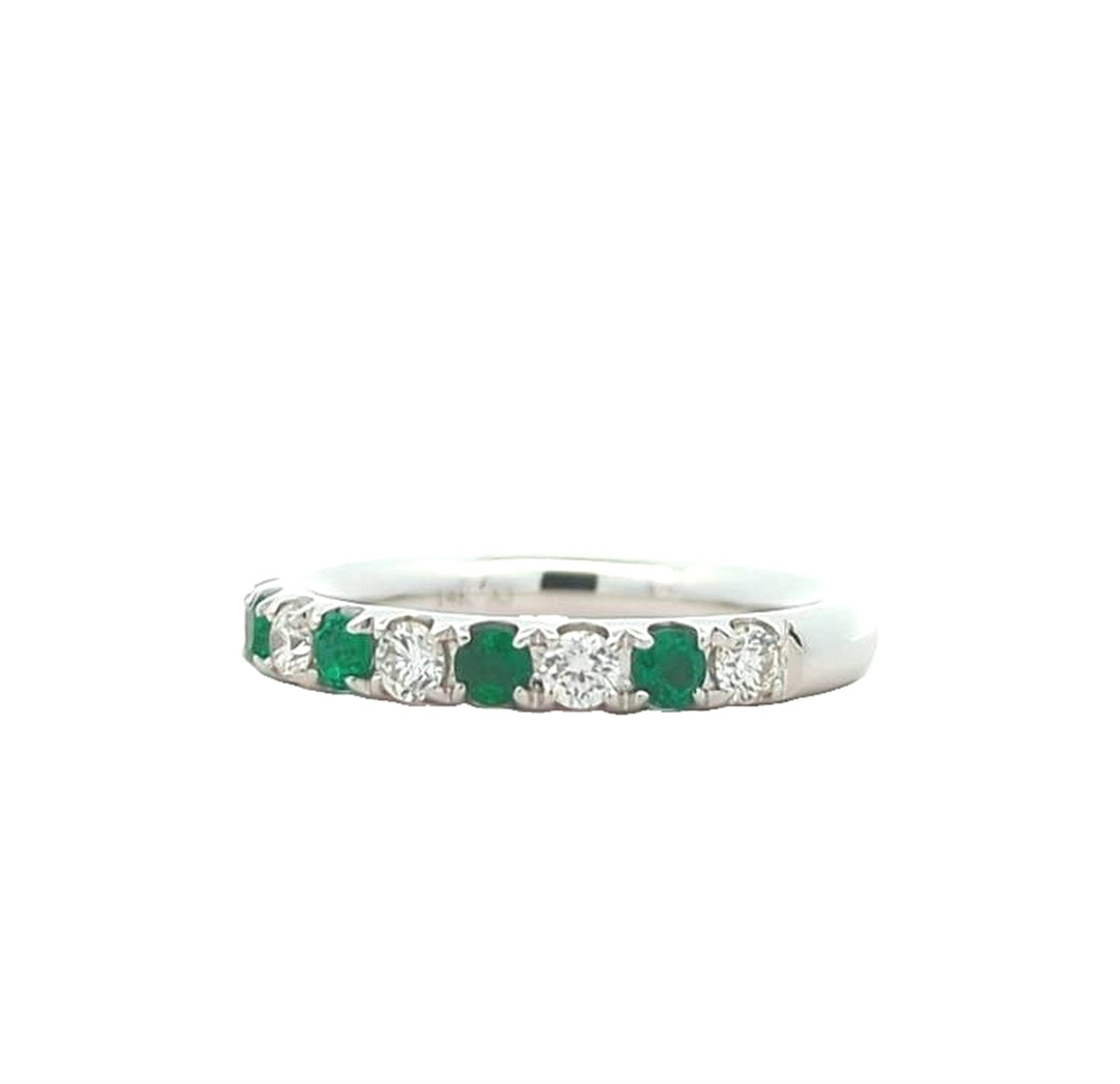 14KT White Gold Emerald and 0.40ctw Diamond Band