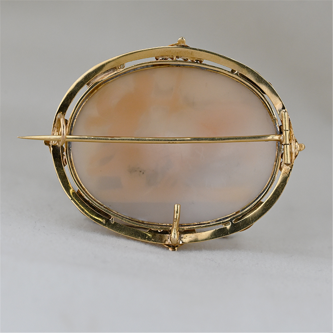 18K Yellow Gold Hand Carved Cameo Brooch/Pendant