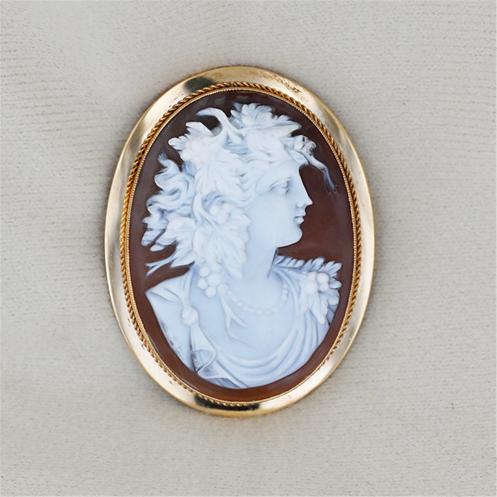 14K Yellow Gold Hand Carved Cameo Brooch/Pendant