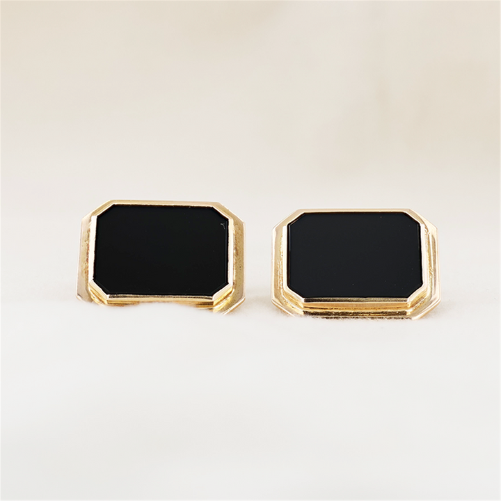 18K Yellow Gold Onyx Estate Cufflinks