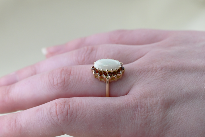 10K Yellow Gold Birks Genuine Opal Garnet Estate Ring