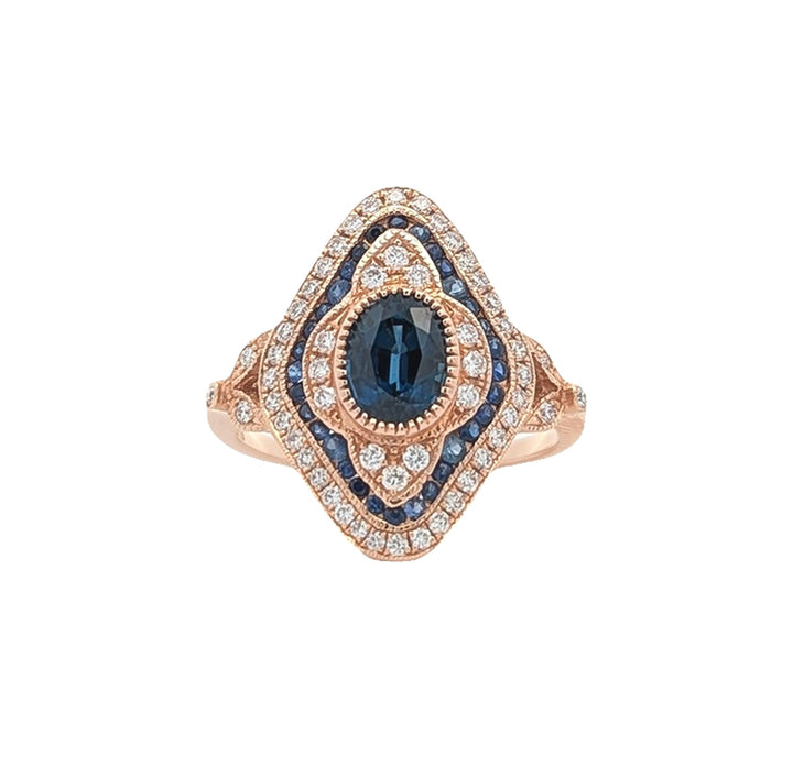 18KT Rose Gold Natural Blue Sapphire and 0.40ctw Diamond Estate Ring