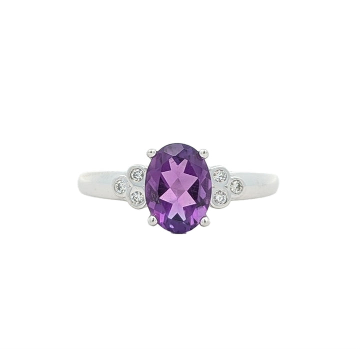 10K White Gold Amethyst Diamond Ring