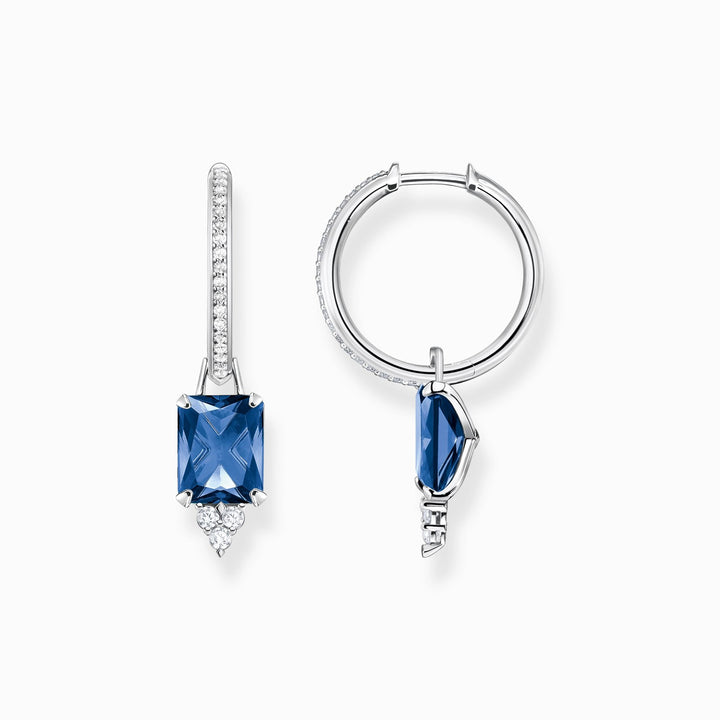 Thomas Sabo Sterling Silver Blue and White Stone Hoop Earrings