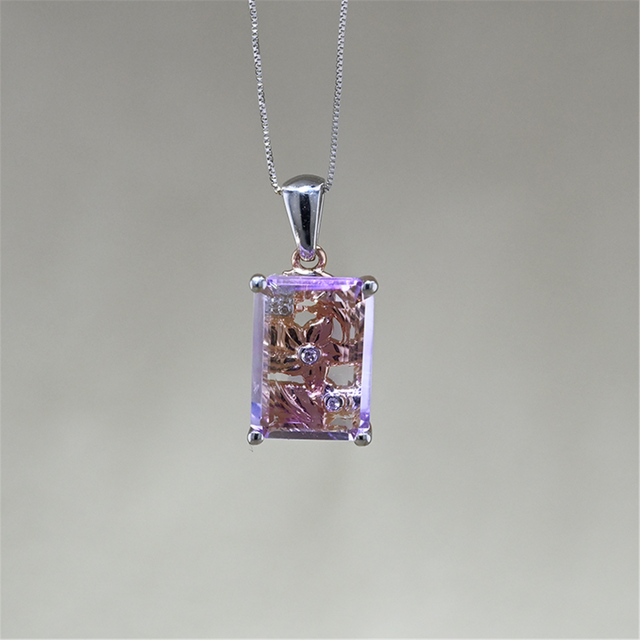 10K White and Rose Gold Amethyst Diamond 17+1" Necklace