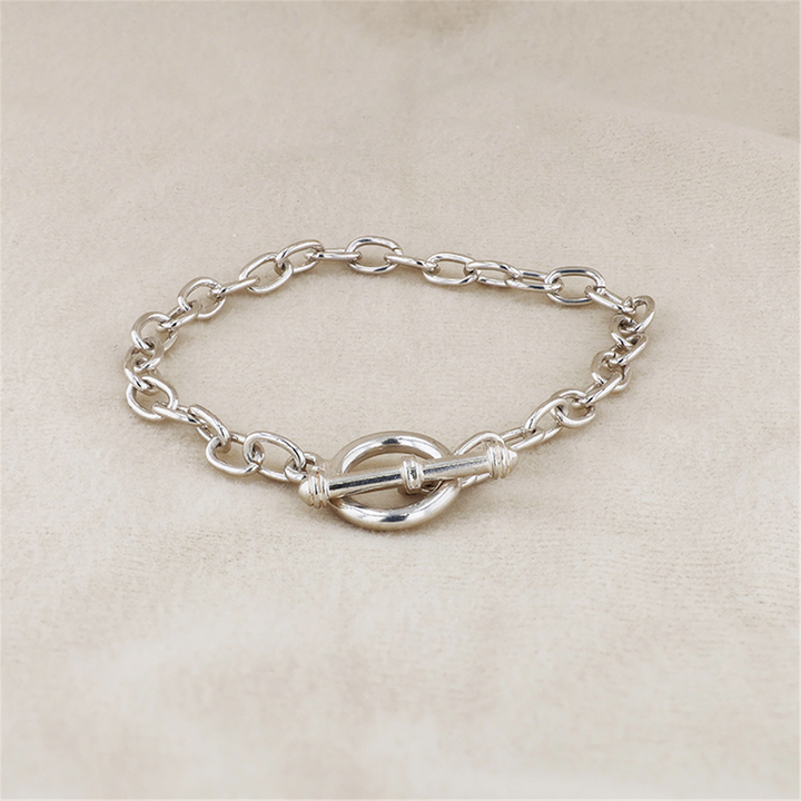 Sterling Silver Open Link Toggle Clasped 7" Bracelet