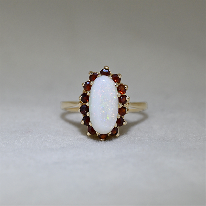 10K Yellow Gold Birks Genuine Opal Garnet Estate Ring