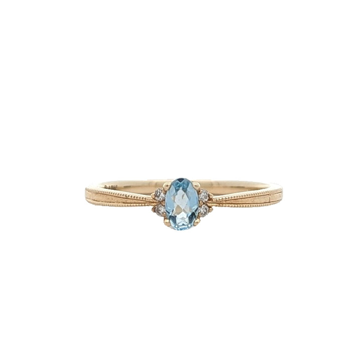 10KT Yellow Gold Aquamarine and 0.03ctw Diamond Ring