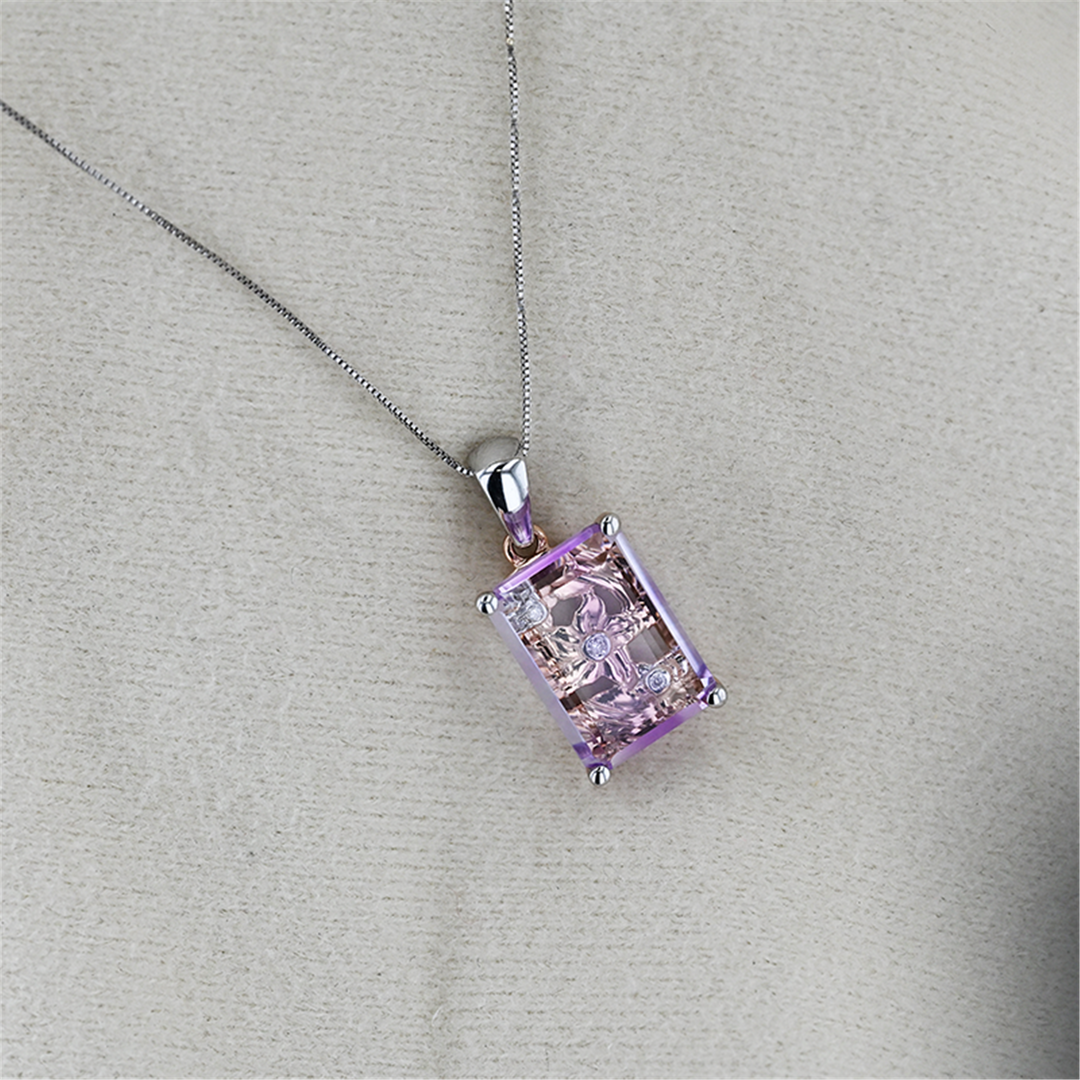 10K White and Rose Gold Amethyst Diamond 17+1" Necklace
