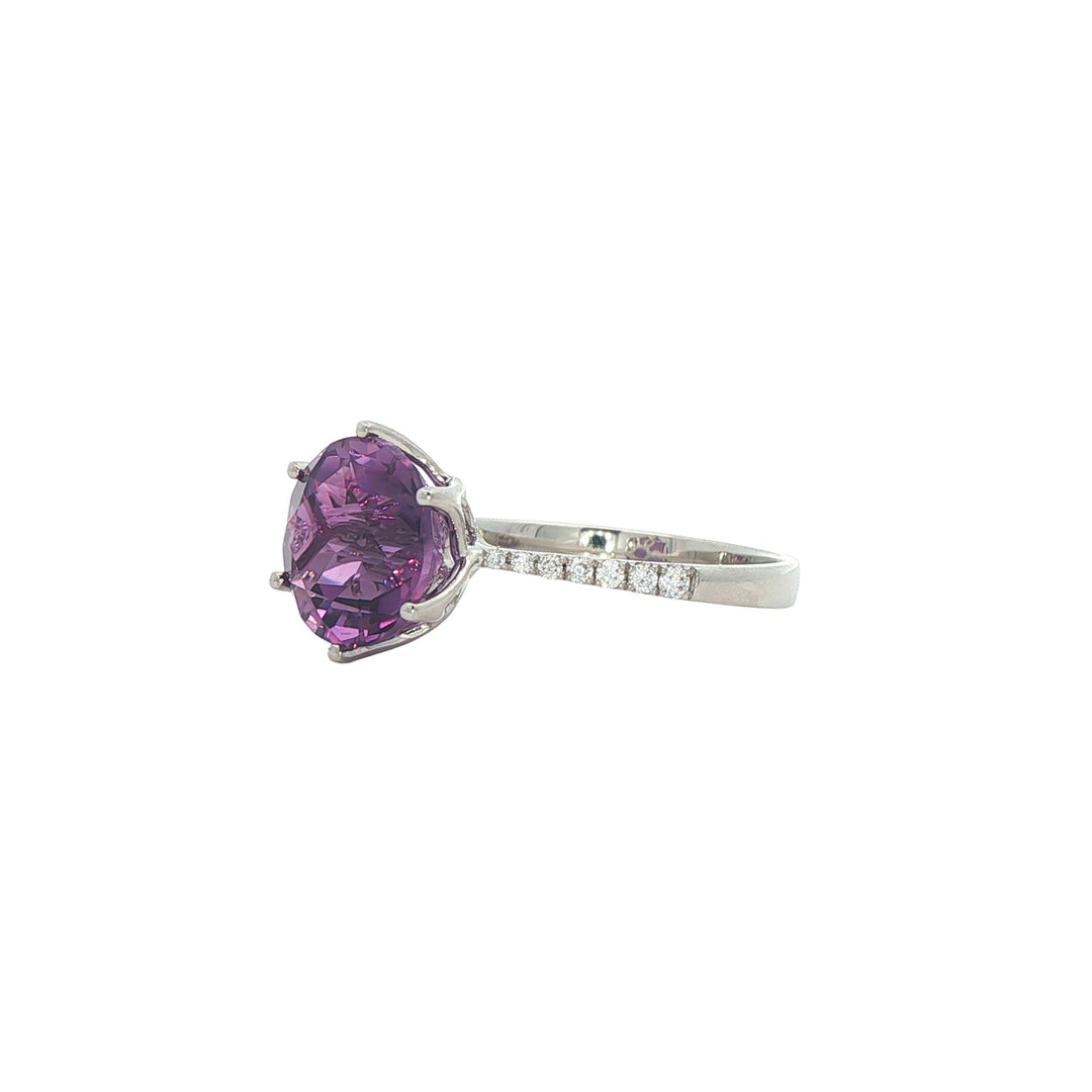 14K White Gold Amethyst 0.10ctw Diamond Ring