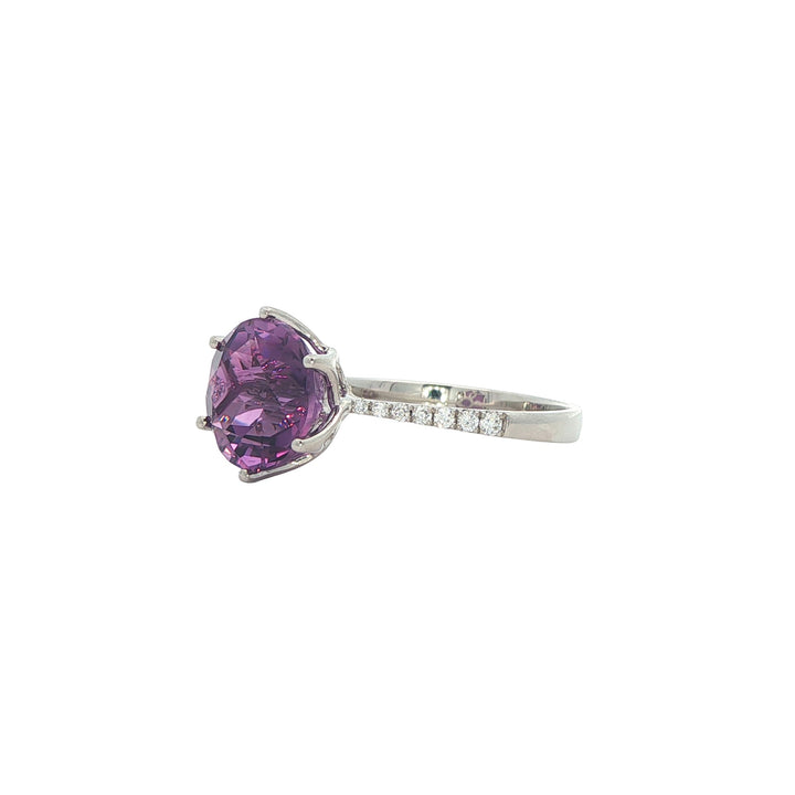 14K White Gold Amethyst 0.10ctw Diamond Ring