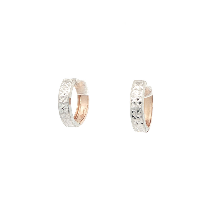 10KT White and Rose Gold Diamond Cut Huggie Earrings